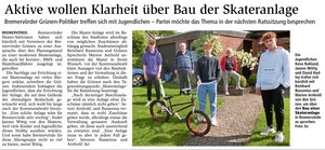 Bündnis90/Die Grünen Skateranlage in Bremervörde 8.7.2021 – Zeitungsartikel